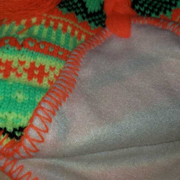 Winter Knitted Neon Multicolor Hat with Braided Ear Flaps - Picture 2 of 3